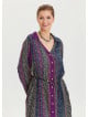 Shirt Collar Belt Detailed Purple Patterned Long Sleeve Dress 4449